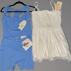 Blogilates Bow Back Tank &  Scrunch Bike Short Set and Ballerina Dress Bundle